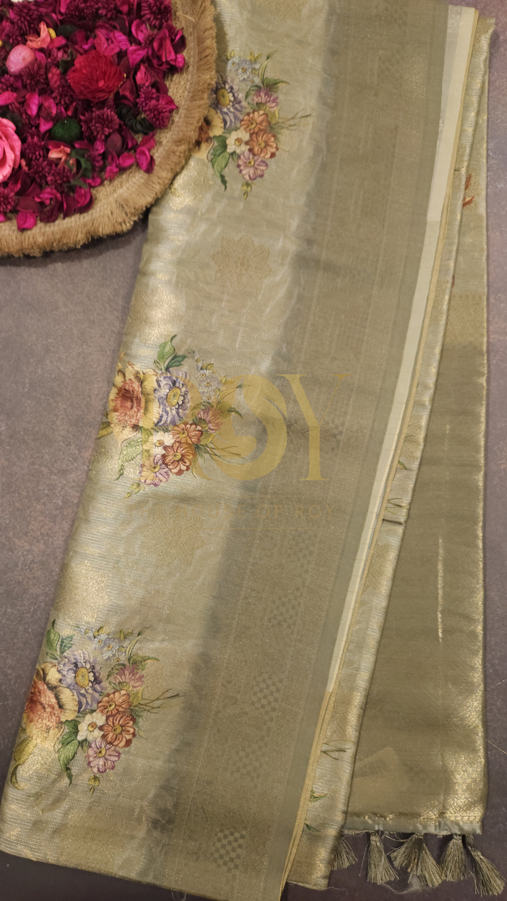 Pastel Green Brocade Floral Saree