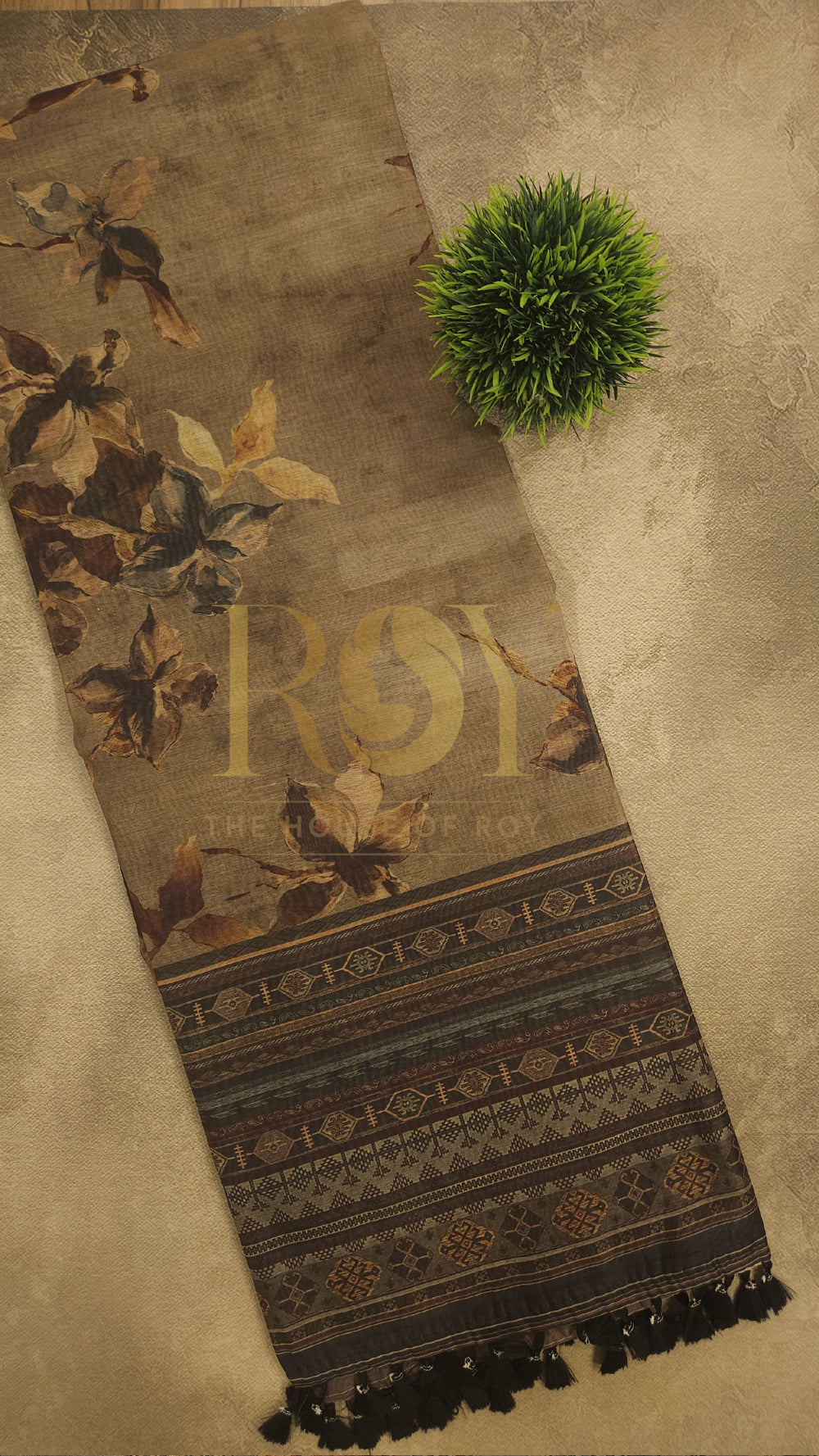 Brown Autumn Printed Mix Cotton Saree