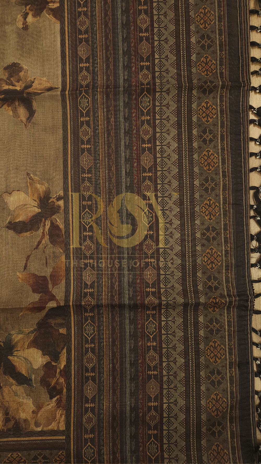 Brown Autumn Printed Mix Cotton Saree