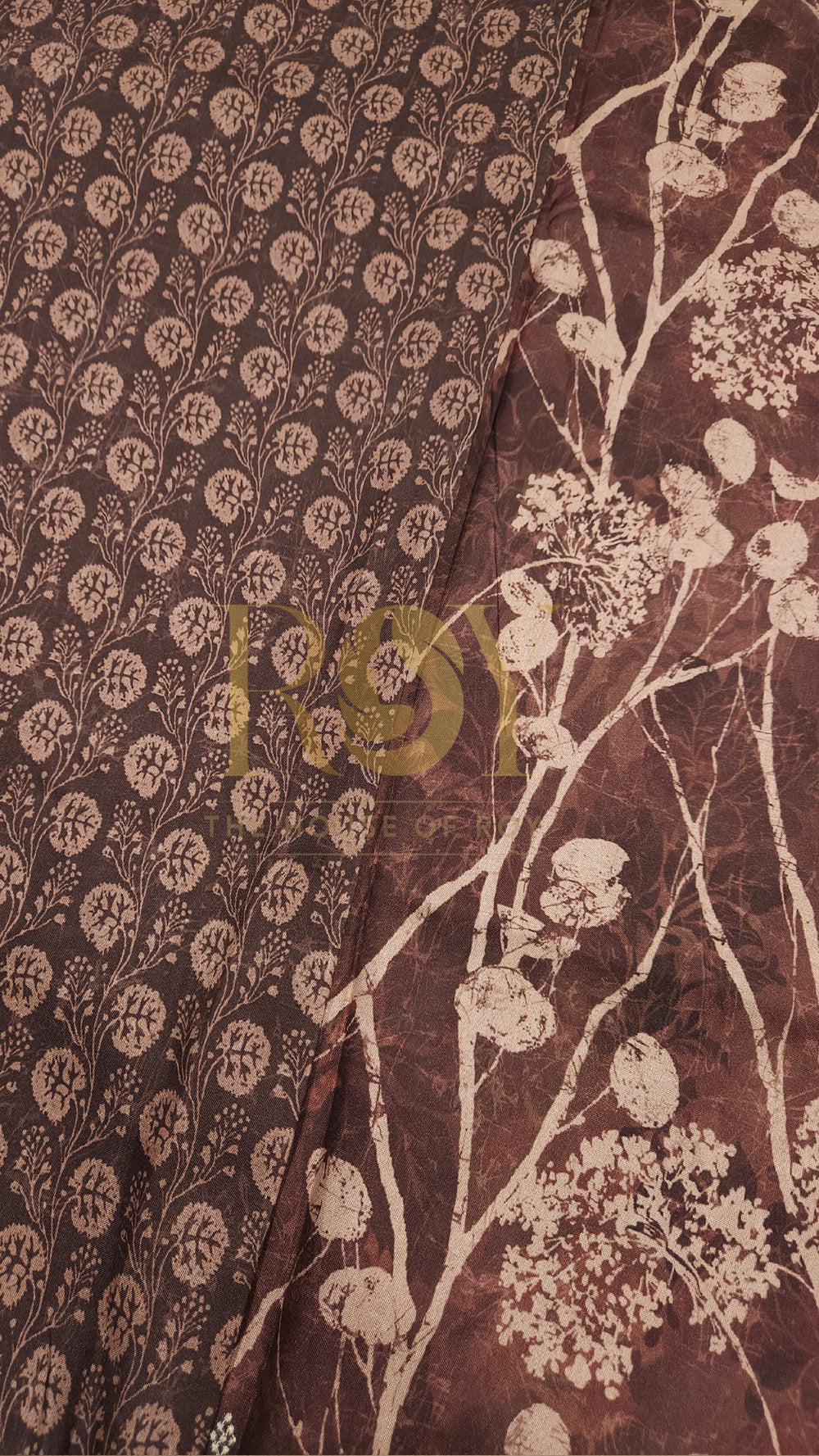 Brown Print Embroidered Mix Tussar Saree