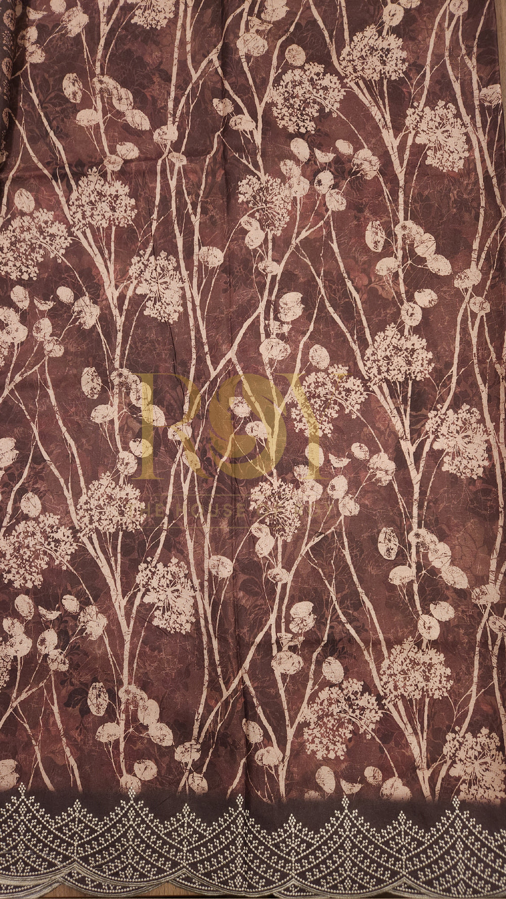 Brown Print Embroidered Mix Tussar Saree
