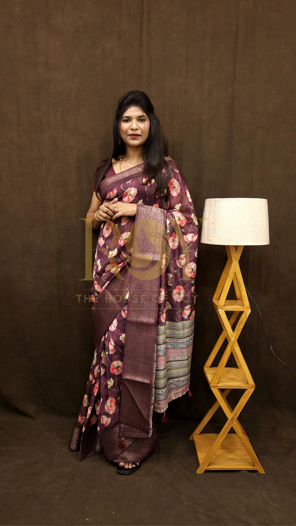 Burgundy Digital Floral Print Saree