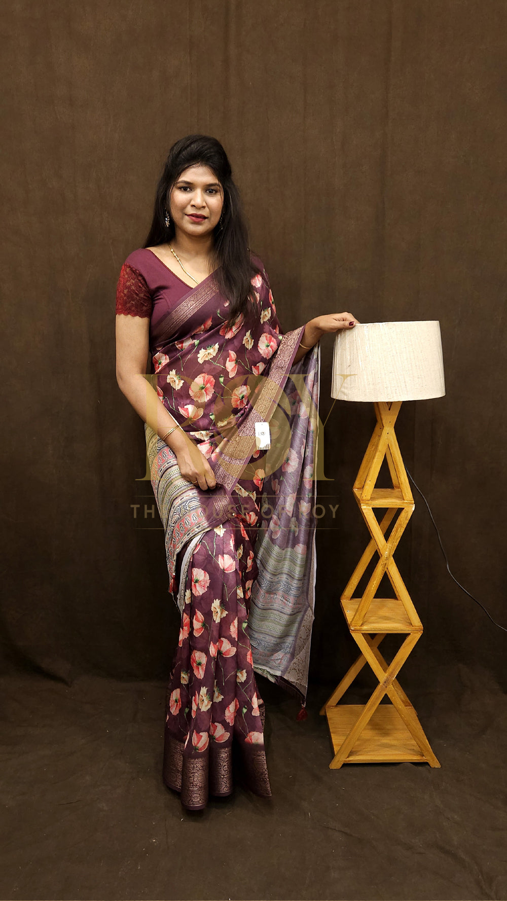 Burgundy Digital Floral Print Saree