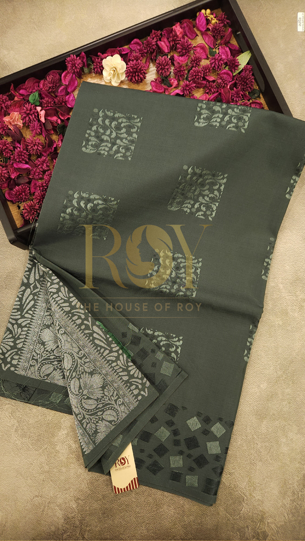 Cement Grey Embossed Silk Saree