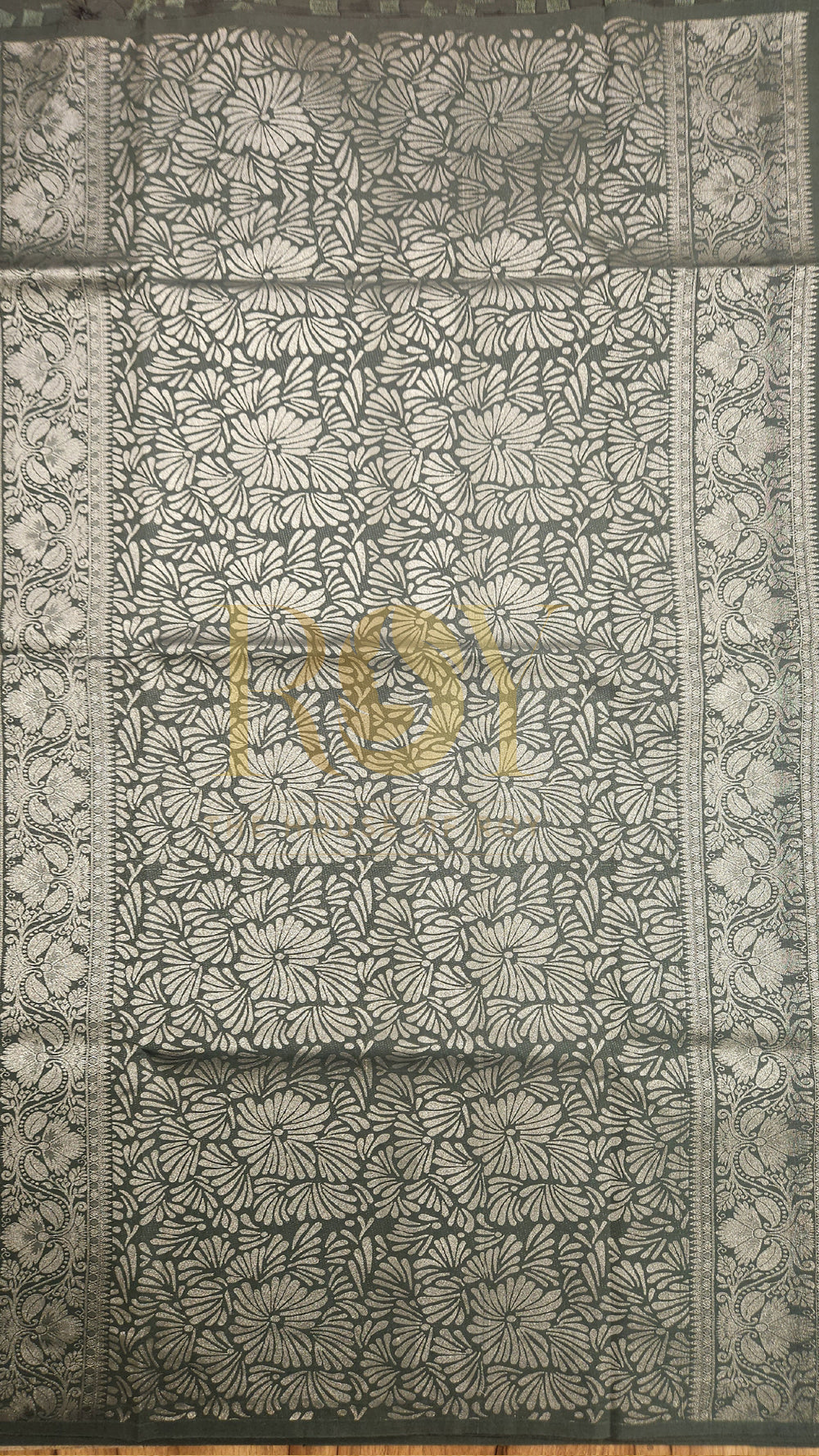 Cement Grey Embossed Silk Saree