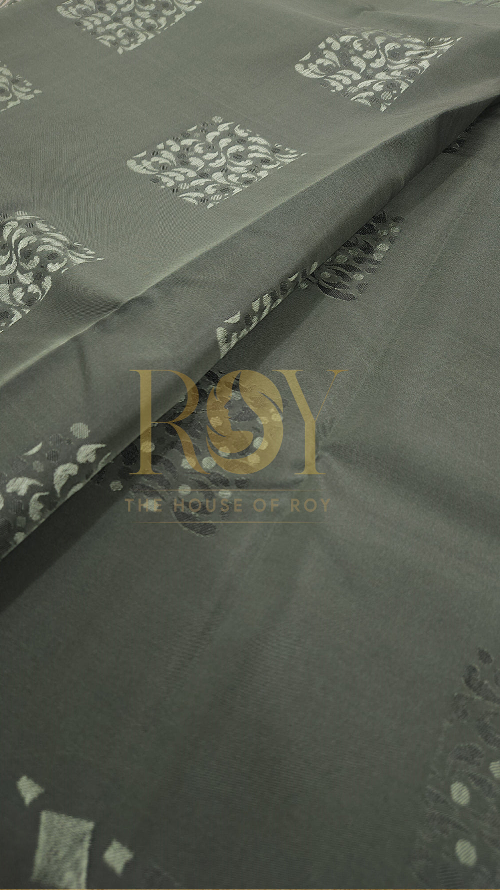 Cement Grey Embossed Silk Saree