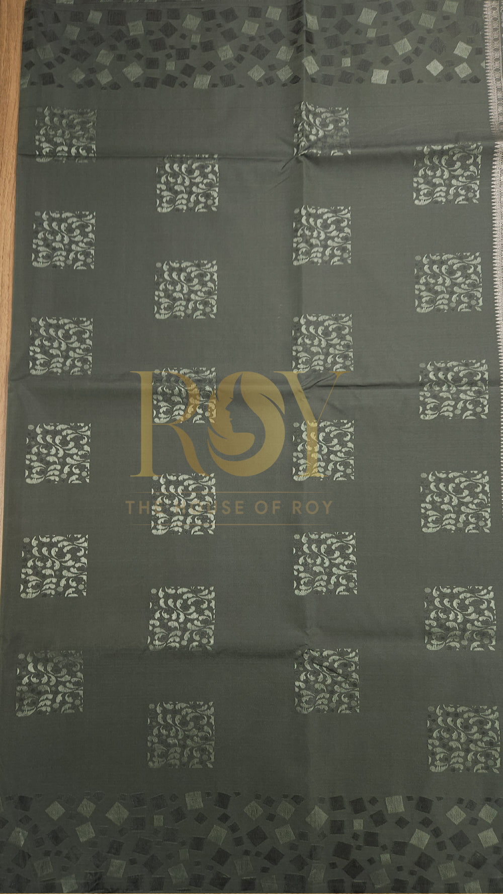 Cement Grey Embossed Silk Saree