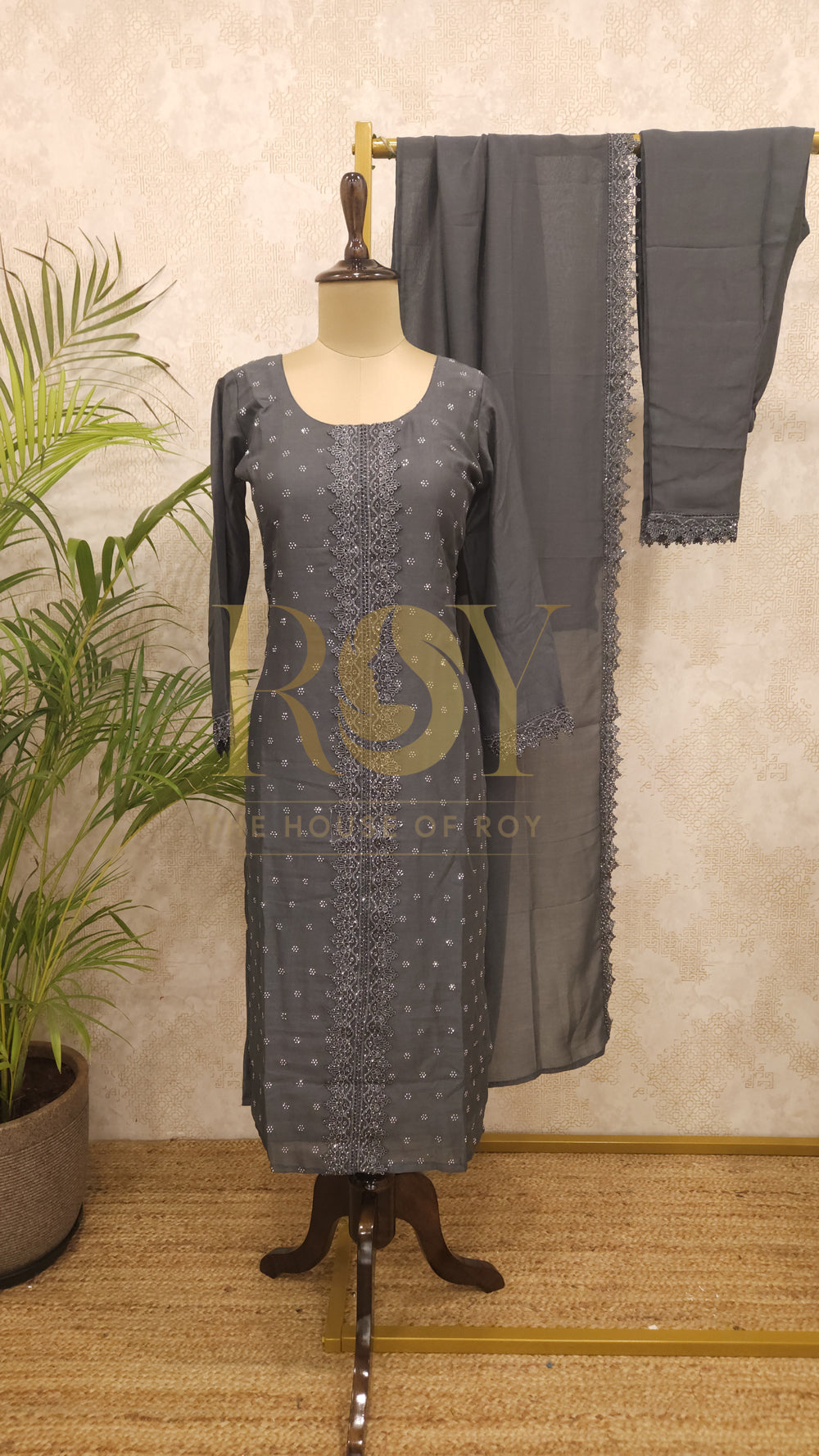 Charcoal Grey Stone Chudi Set