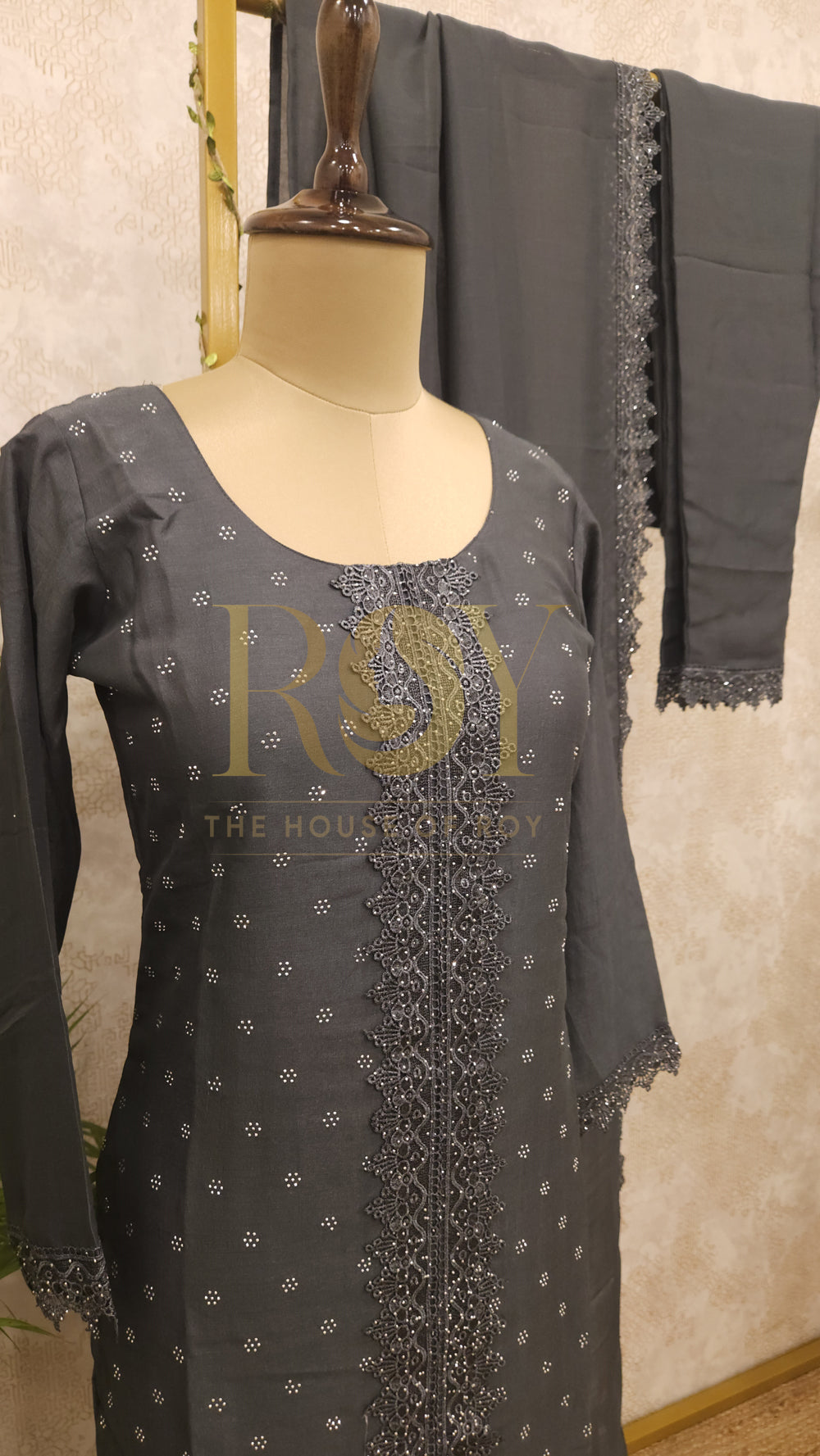 Charcoal Grey Stone Chudi Set