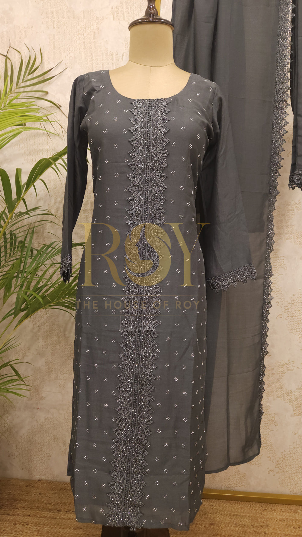 Charcoal Grey Stone Chudi Set