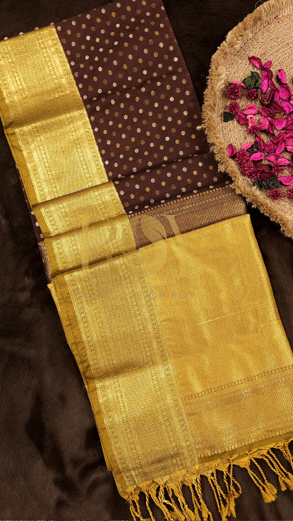Coffee Brown Polka Dot Luxury Soft Silk Saree