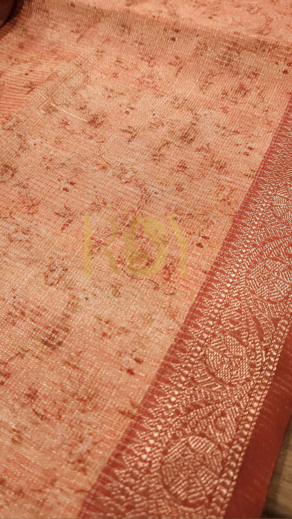 Coral Red Floral Digital Print Tissue Saree