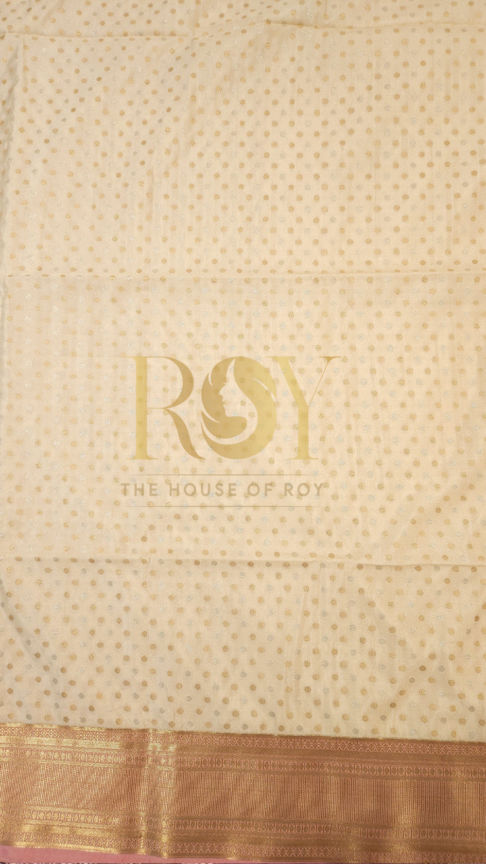 Cream Polka Dot Luxury Soft Silk Saree
