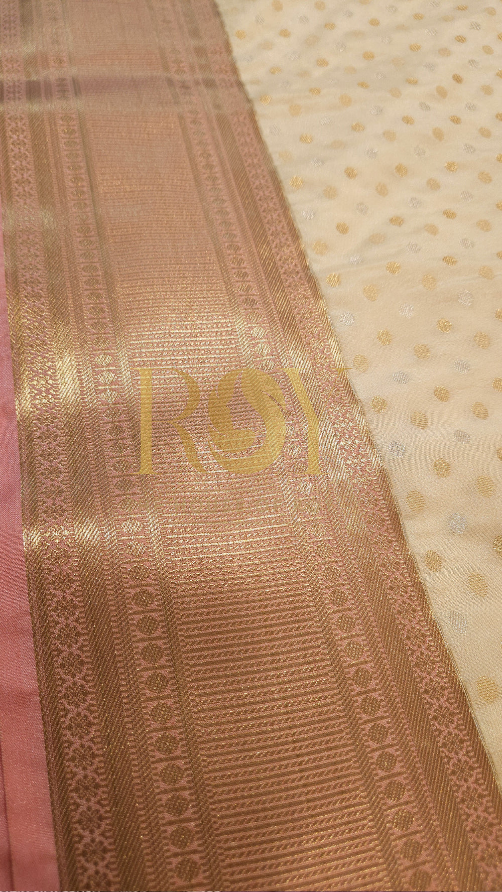 Cream Polka Dot Luxury Soft Silk Saree