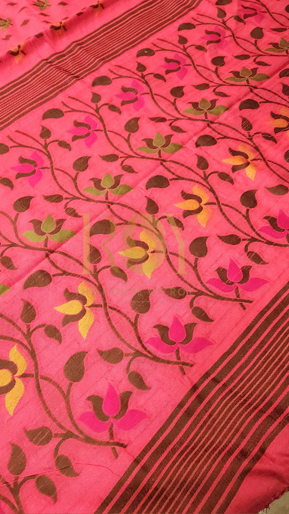 Crimson Pink Jamdhani Cotton Saree