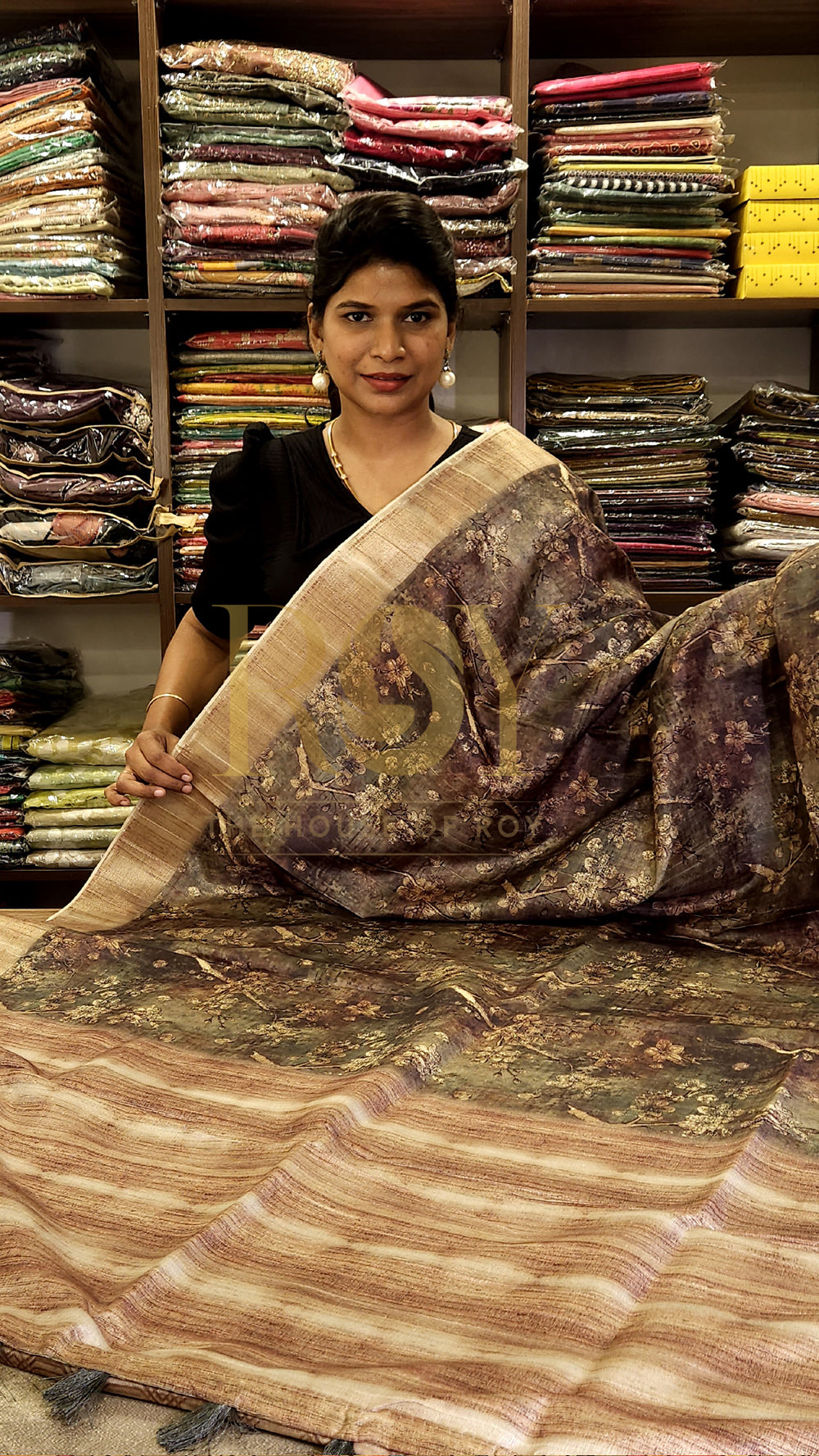 Dark Floral Digital Print Saree