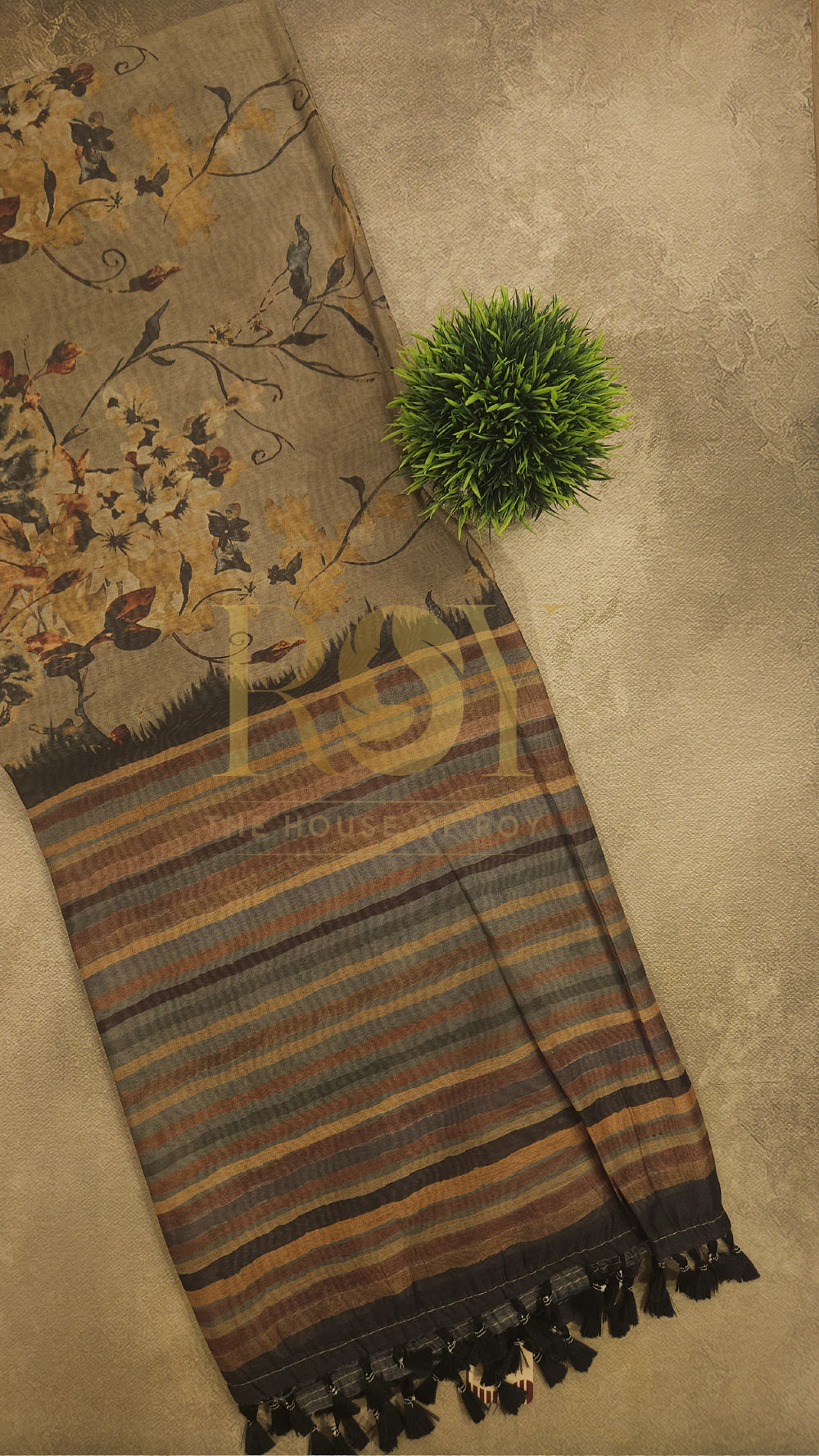 Dark Brown Autumn Printed Mix Cotton Saree