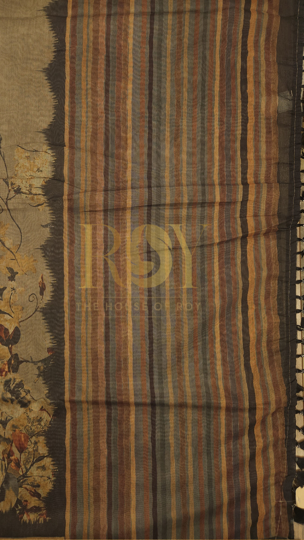 Dark Brown Autumn Printed Mix Cotton Saree