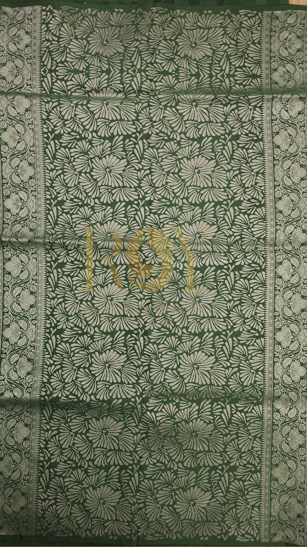 Dark Green Embossed Silk Saree