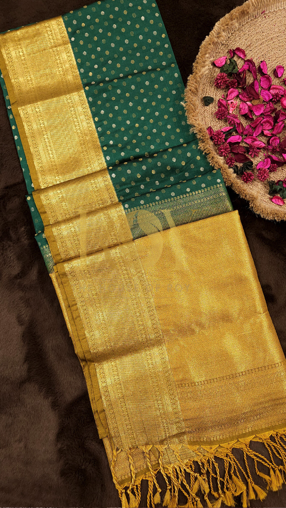 Dark Green Polka Dot Luxury Soft Silk Saree