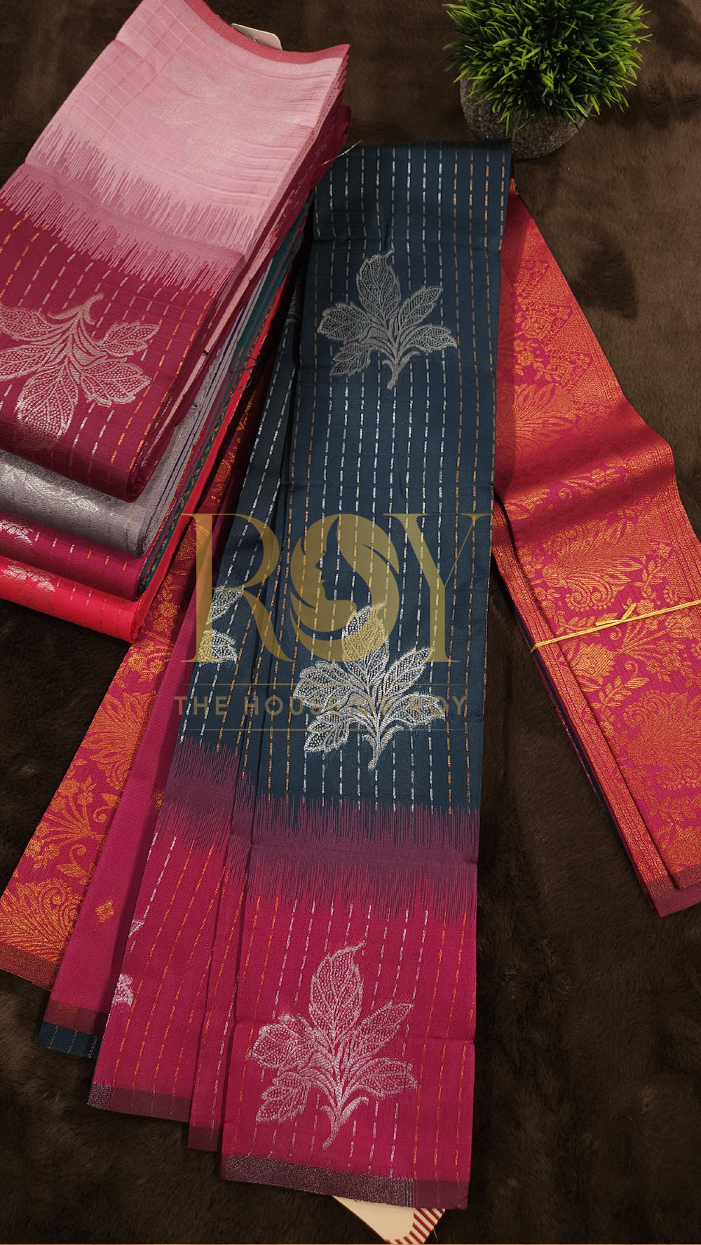 Deep Blue & Pink Mix Silk Saree