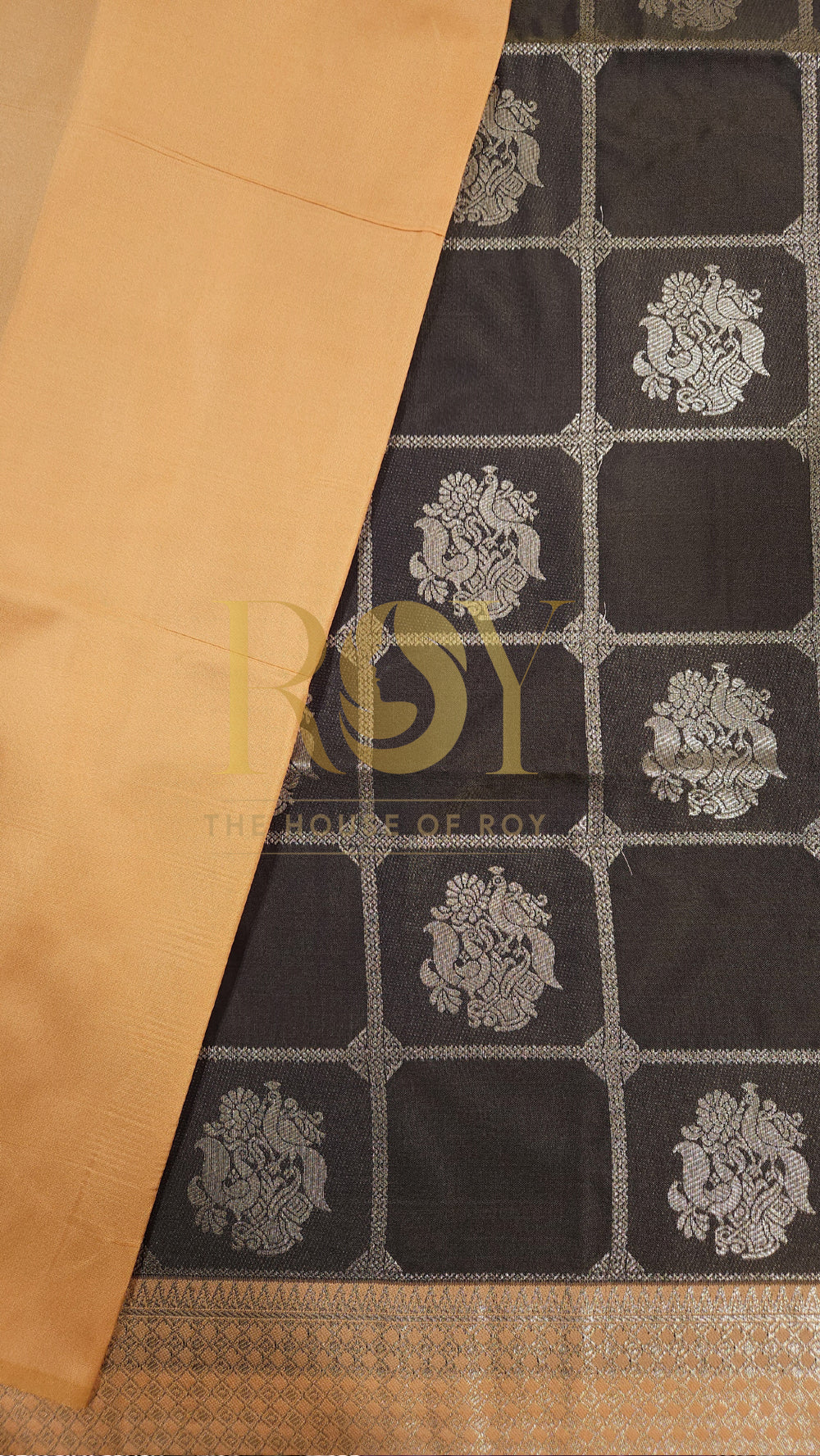 Deep grey silver kattam zari Mix soft silk