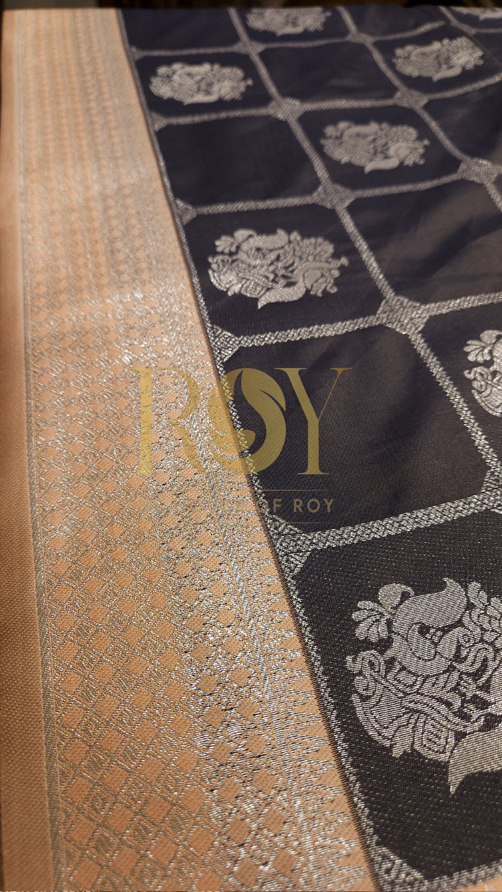 Deep grey silver kattam zari Mix soft silk