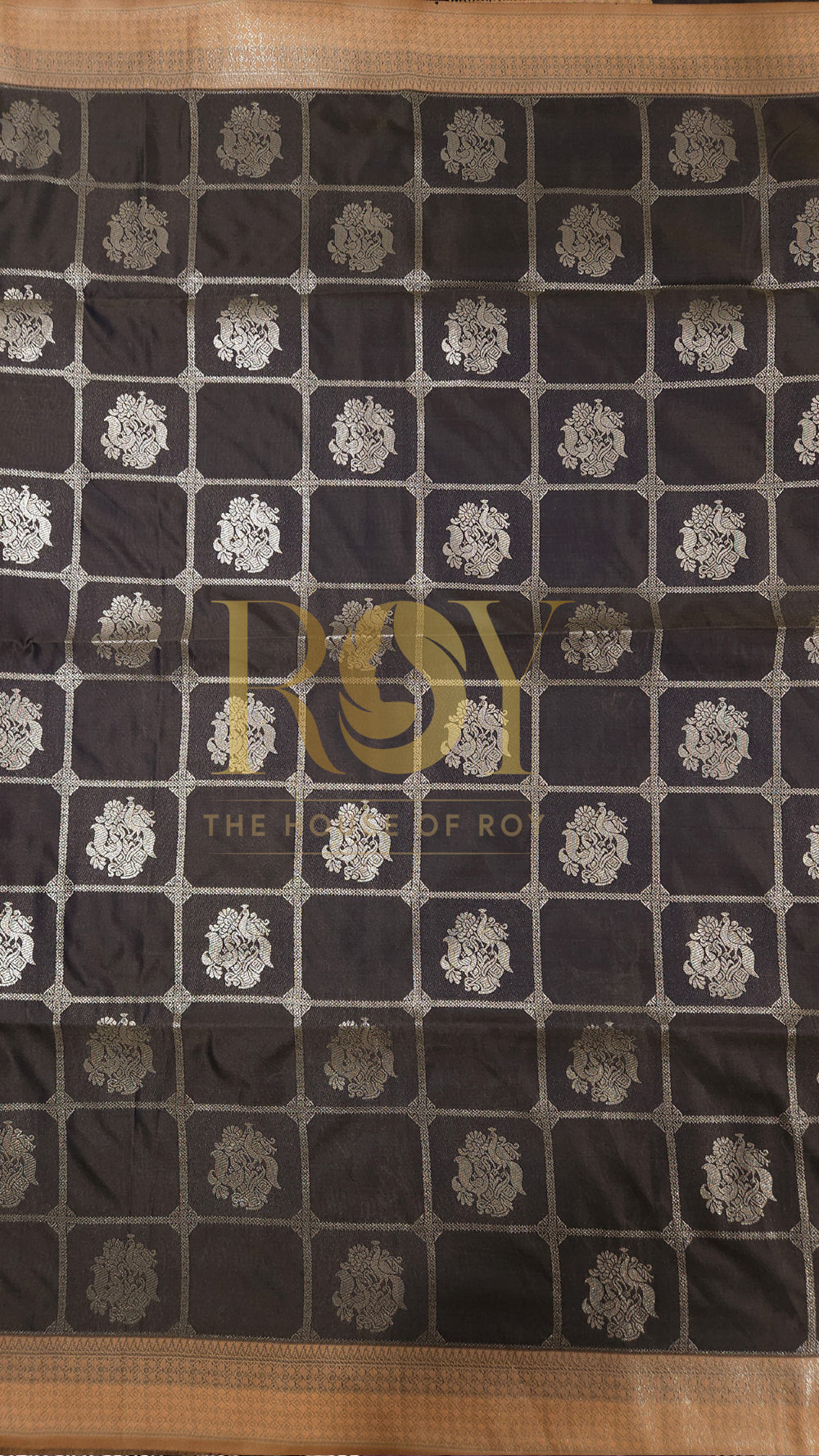 Deep grey silver kattam zari Mix soft silk
