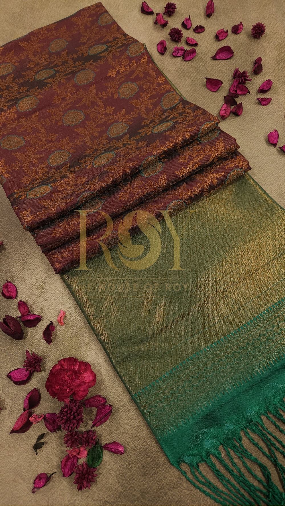 Deep maroon kodi brocade silk saree