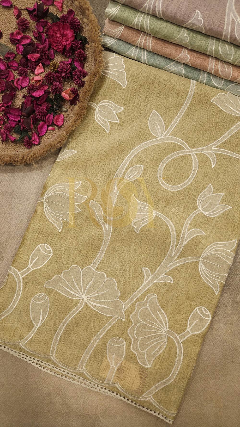 Dusky Yellow Appliqué Saree