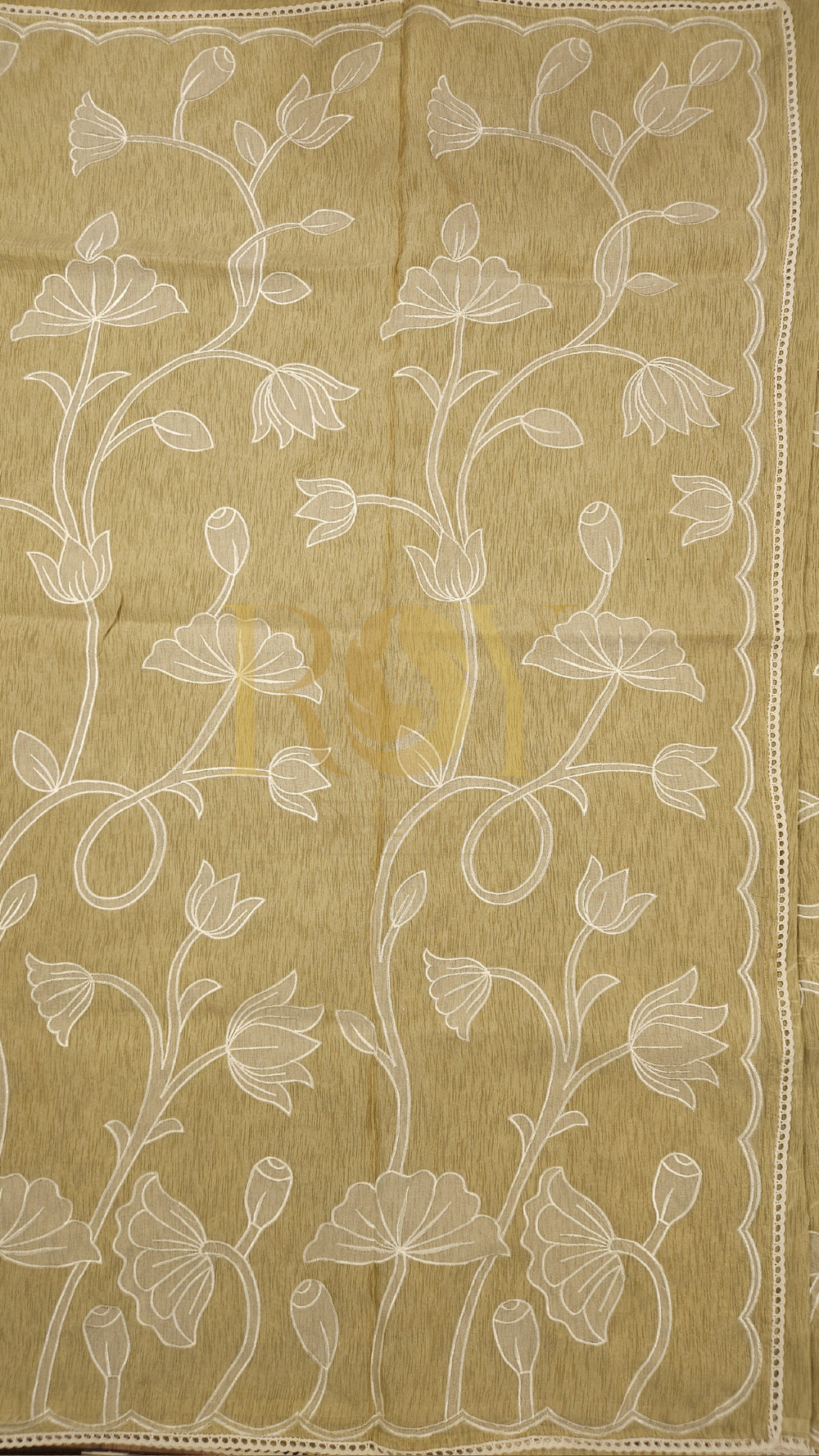 Dusky Yellow Appliqué Saree