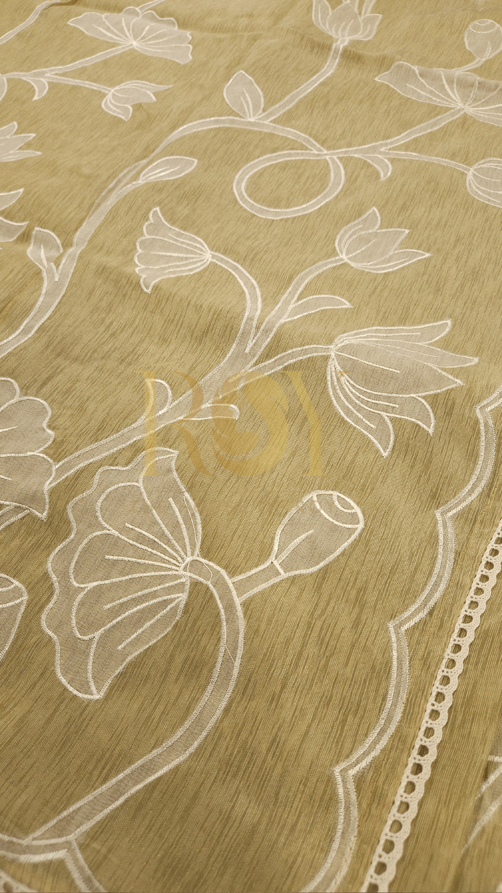 Dusky Yellow Appliqué Saree