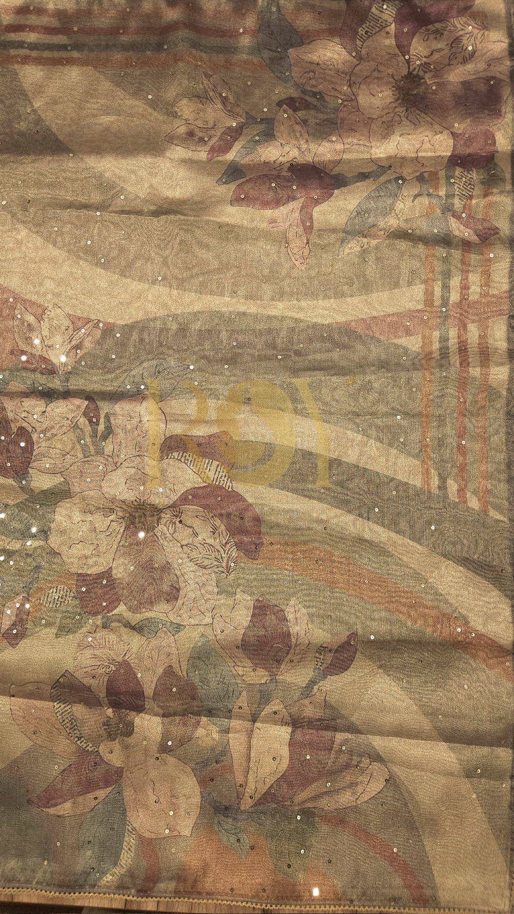 Dusty Gold Sequinned Kora Silk Saree