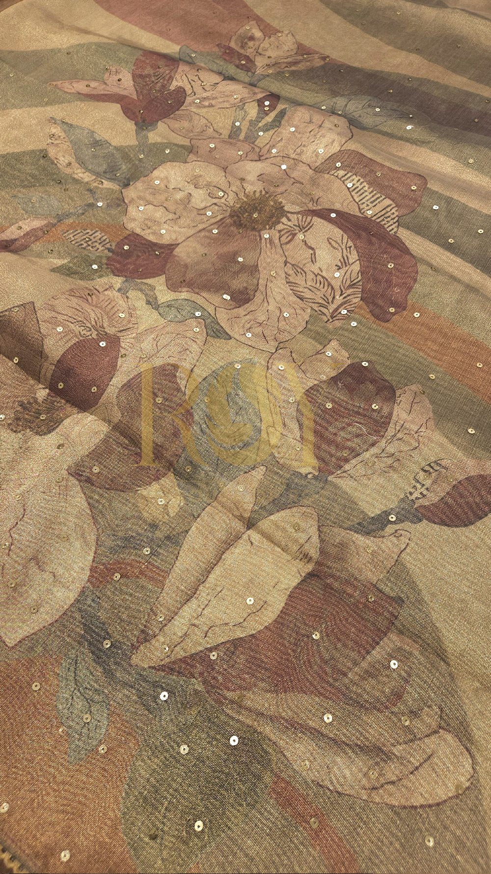 Dusty Gold Sequinned Kora Silk Saree