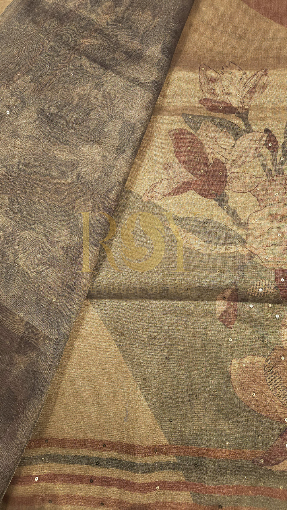 Dusty Gold Sequinned Kora Silk Saree