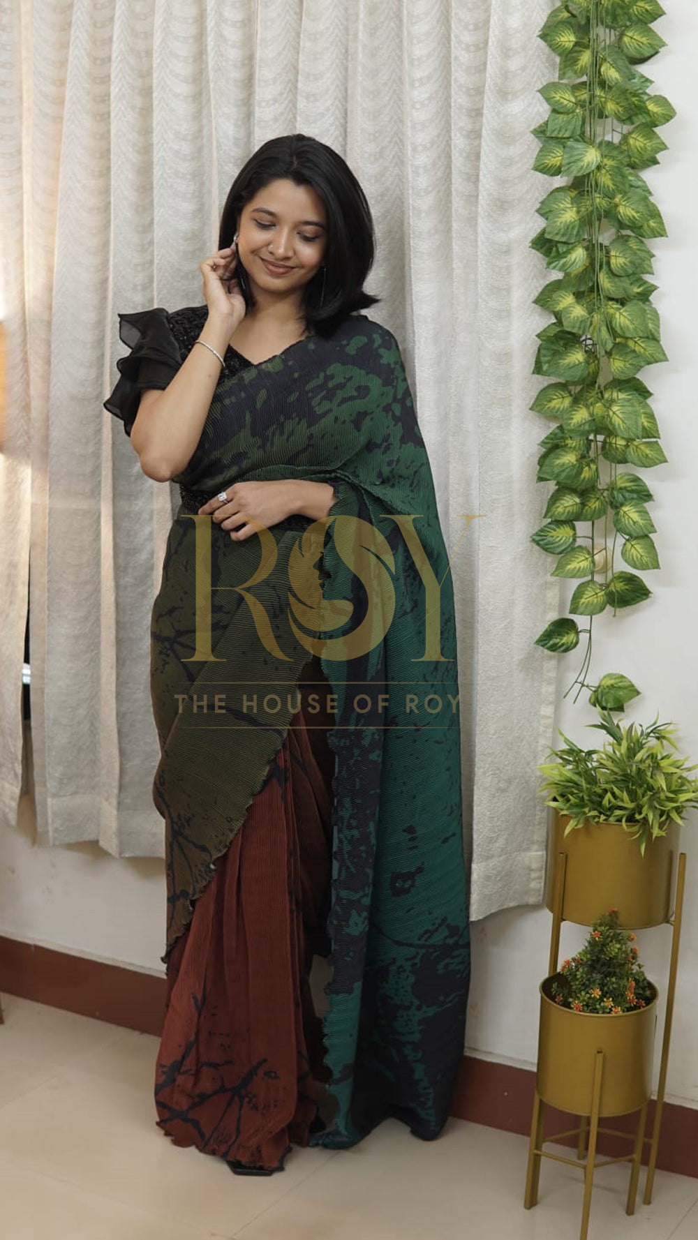 Earthen Pre-Draped Designer Saree