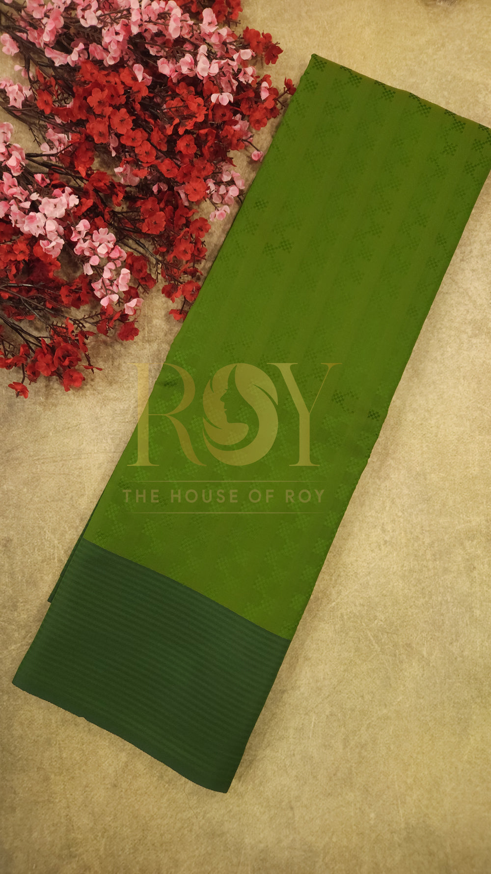 Embossed Silk cotton Saree Leaf green