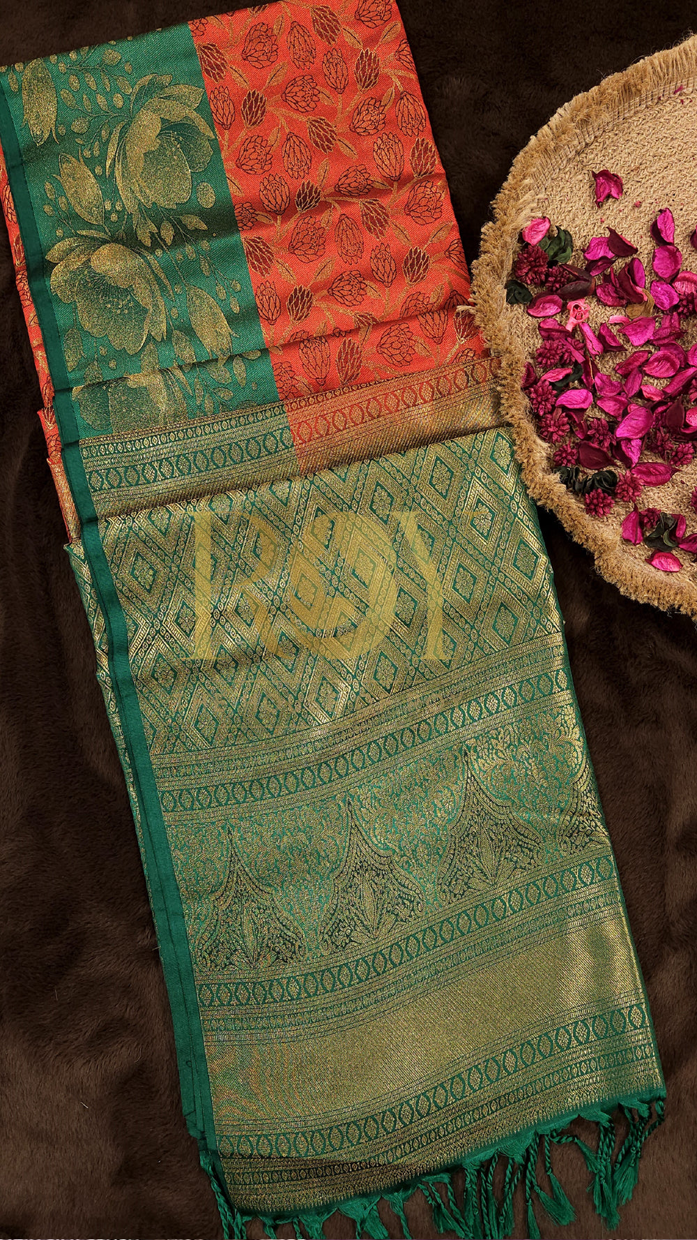 Fiery Orange Luxury Brocade Soft Silk Saree