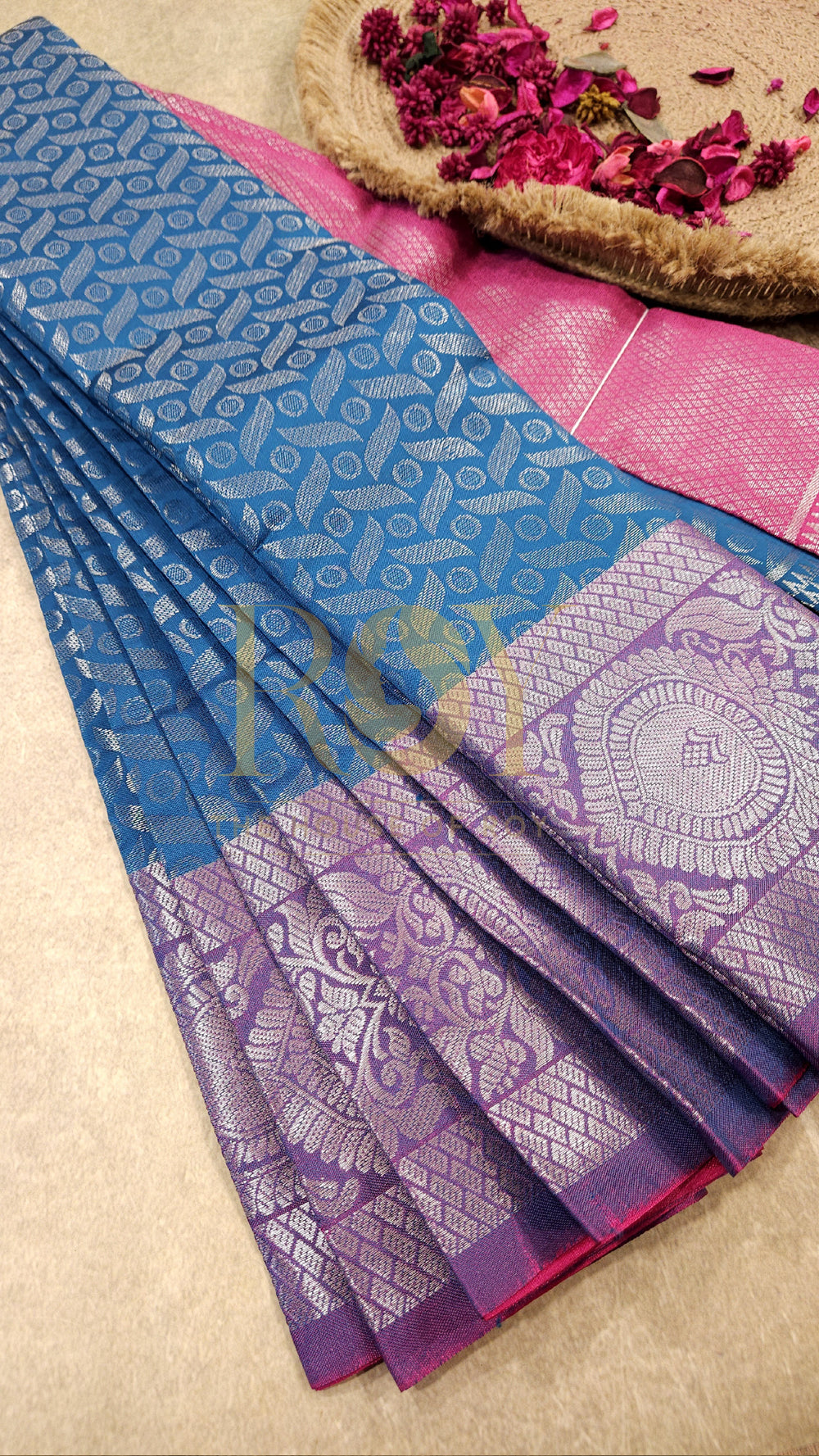 Firozi Blue Silver Zari Mix Silk Saree