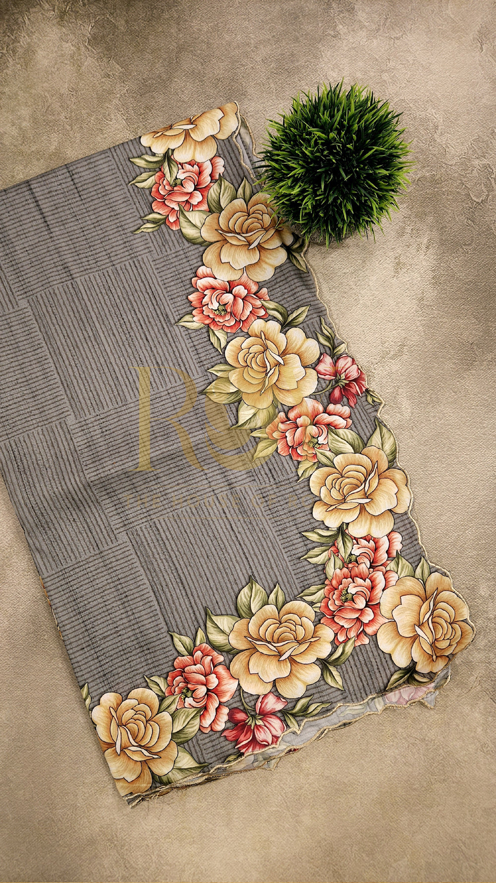 Floral Border Grey Silk Saree