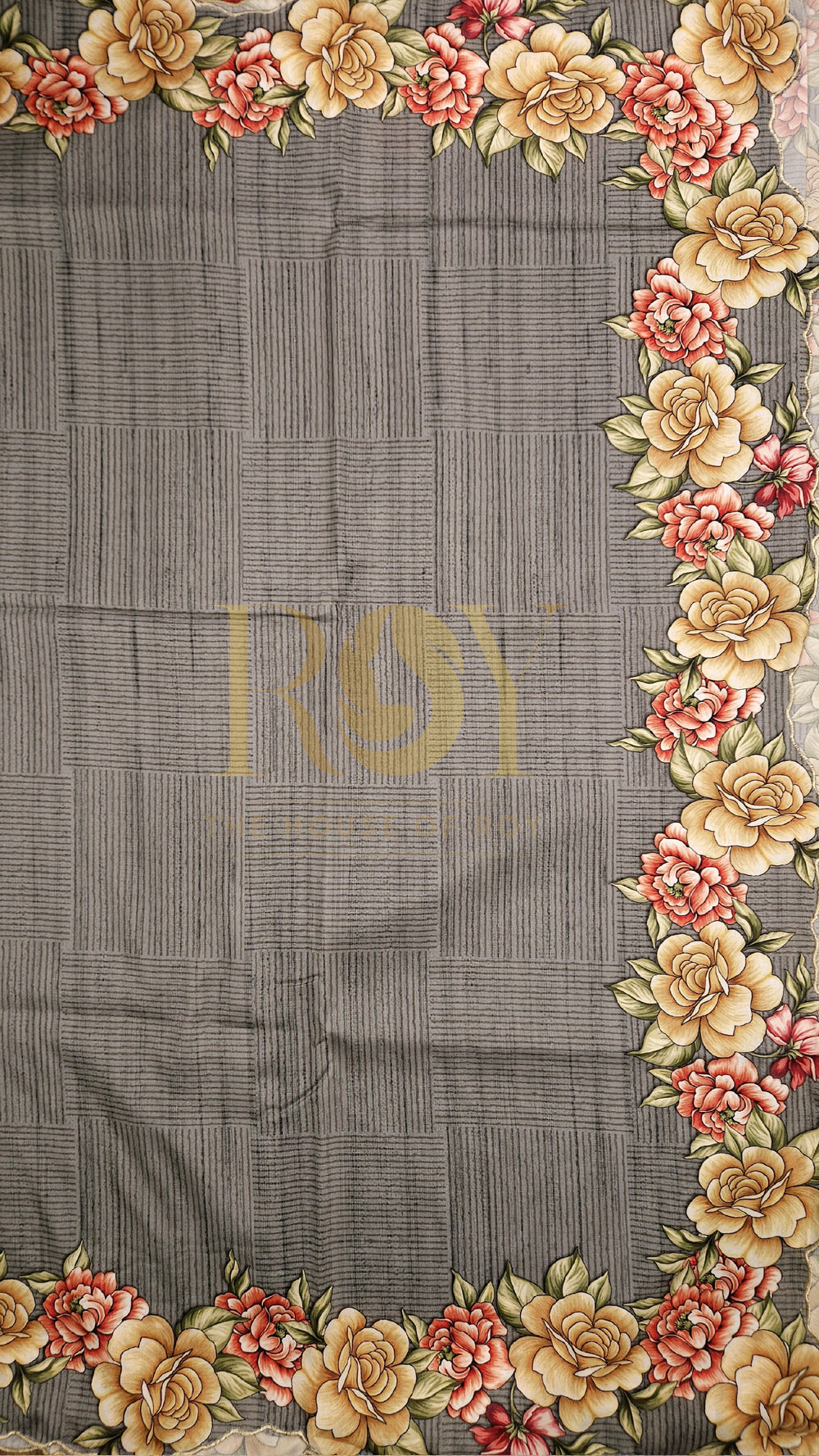 Floral Border Grey Silk Saree