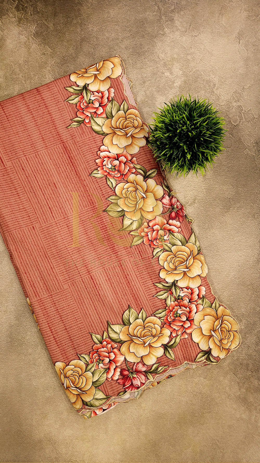 Floral Border Dark Peach Saree