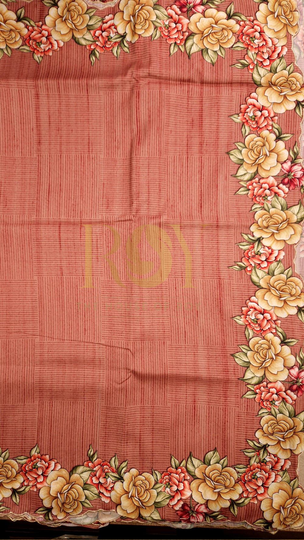 Floral Border Dark Peach Saree