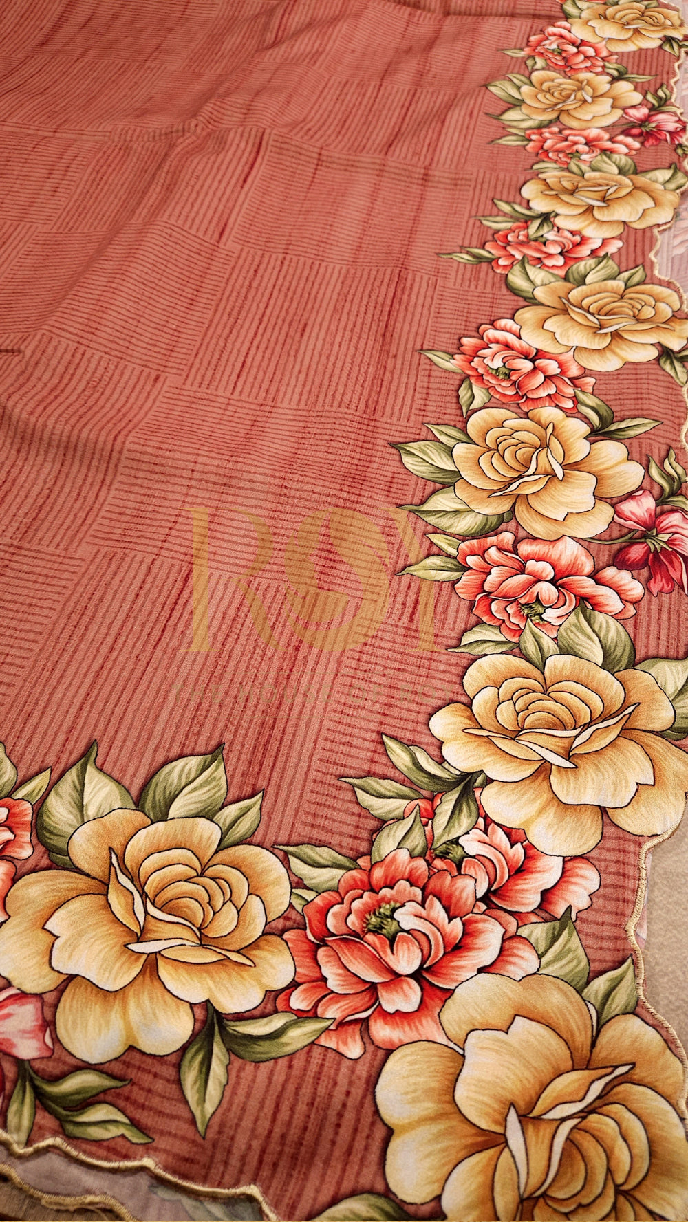 Floral Border Dark Peach Saree