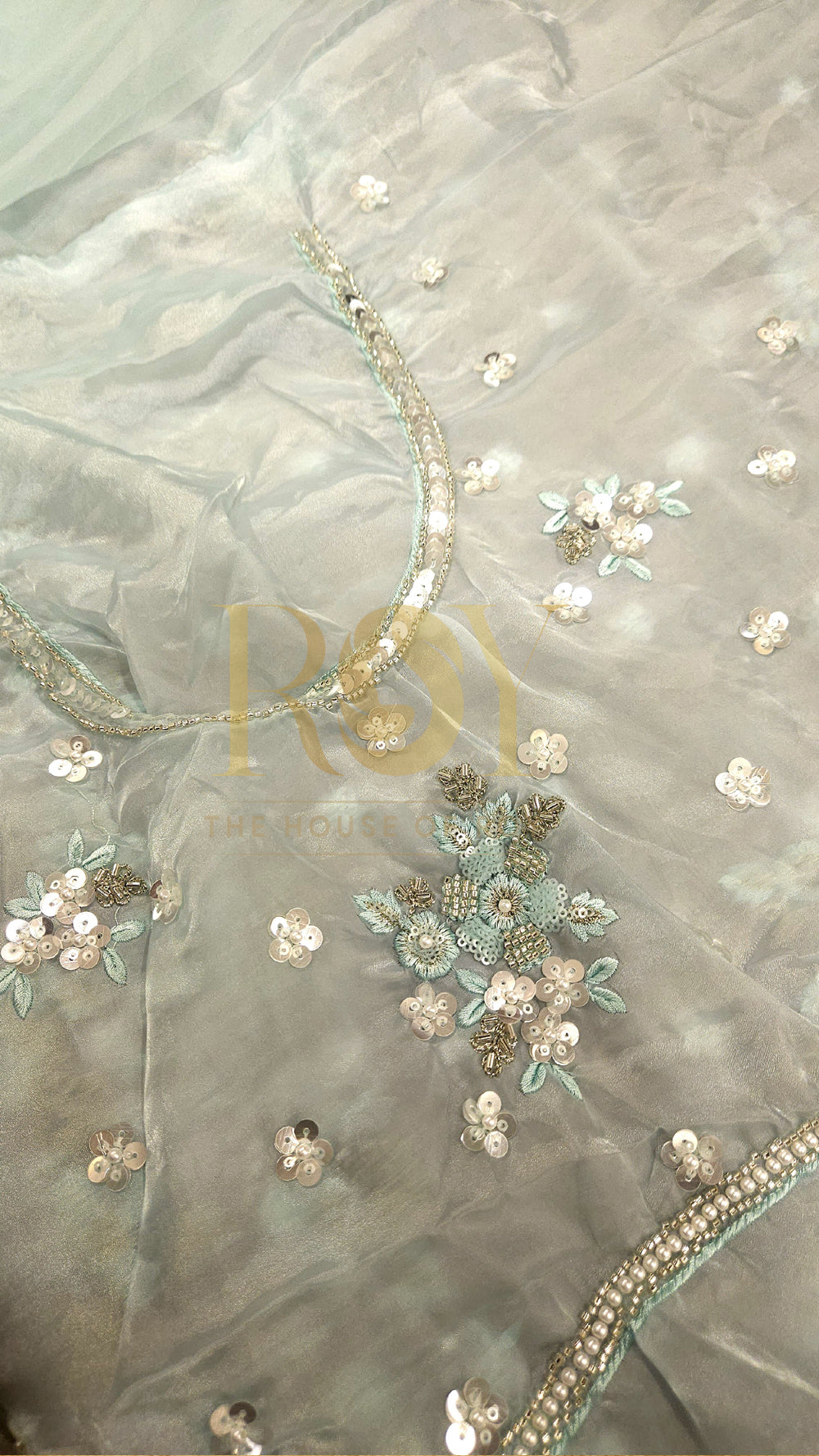 Frozen Blue Organza Party Wear Saree