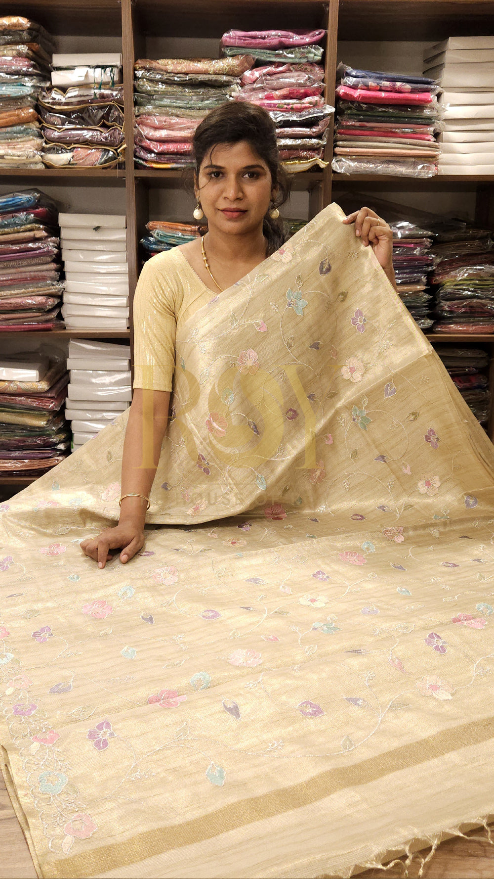 Golden Beige Tissue Kota Saree