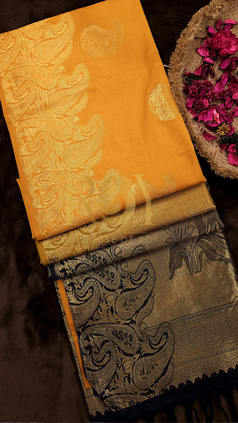 Golden Mustard Fancy Border Soft Silk Saree