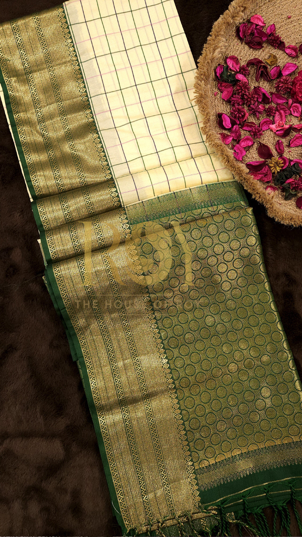 Green and Pink Kattam Cream Luxury Soft Silk Saree