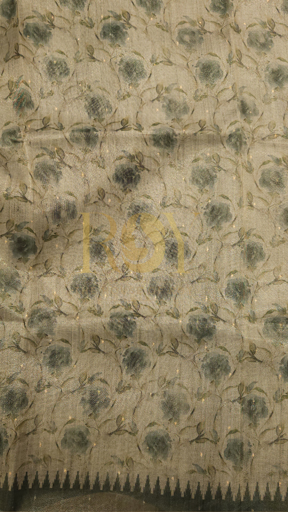 Green Floral Digital Print Tissue Saree