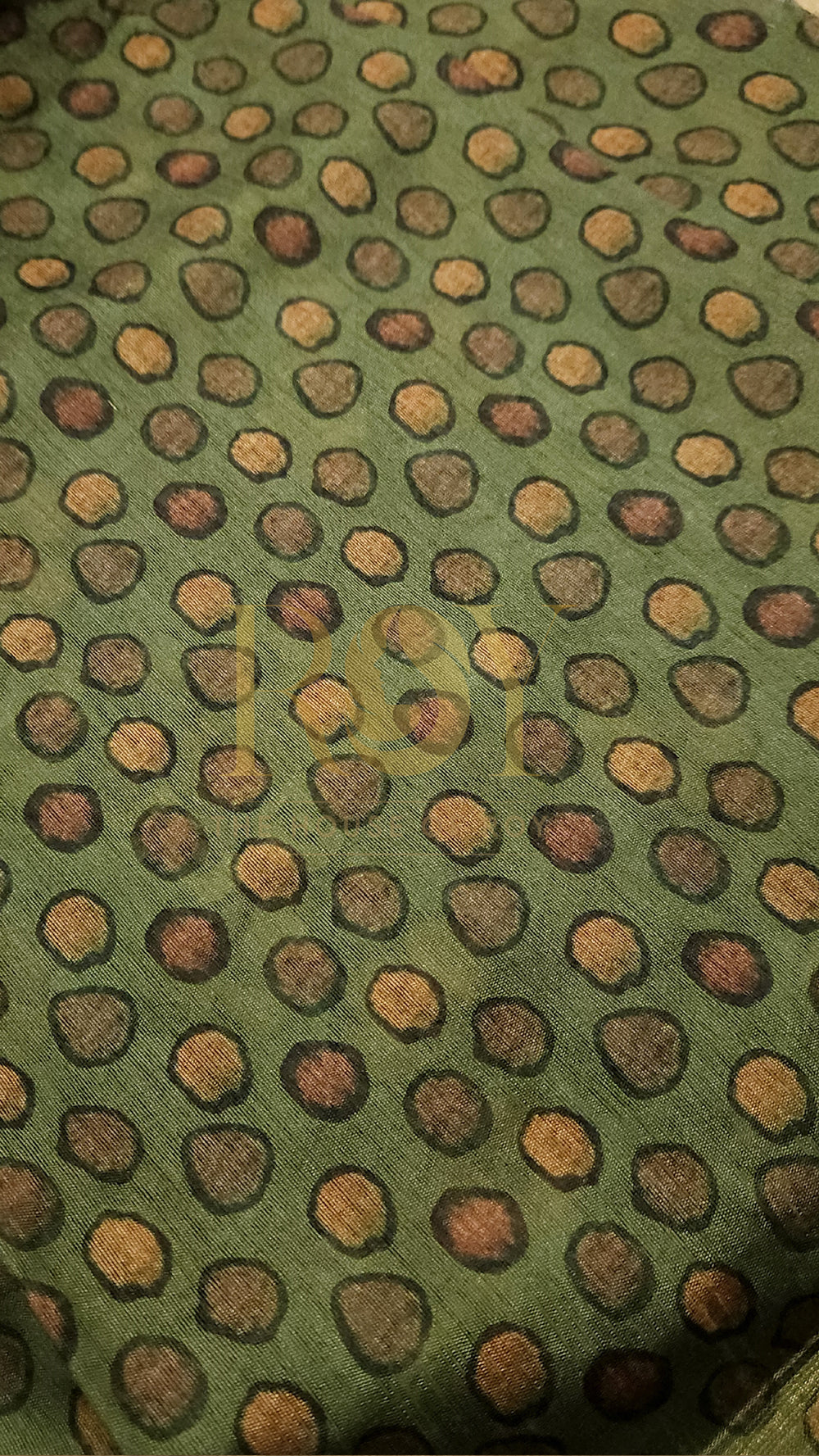 Green Kalamkari Bullion Knot Cotton Saree